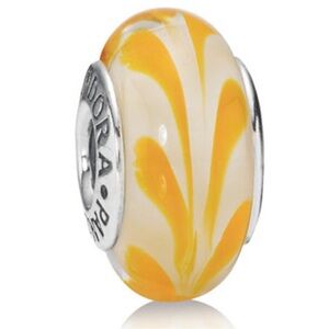 Yellow Swirl Charm Retired Murano Glass Bead Sterling Silver Ale 925 790670